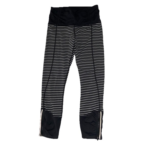 Lululemon Runday Leggings Womens 4 Black White Crop Parallel Stripe Luxtreme 23" - Picture 1 of 10